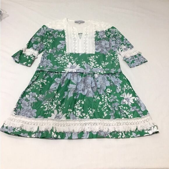 Tuckernuck Green Pippa Flora Fringe Mini Dress Size Small - Picture 2 of 10